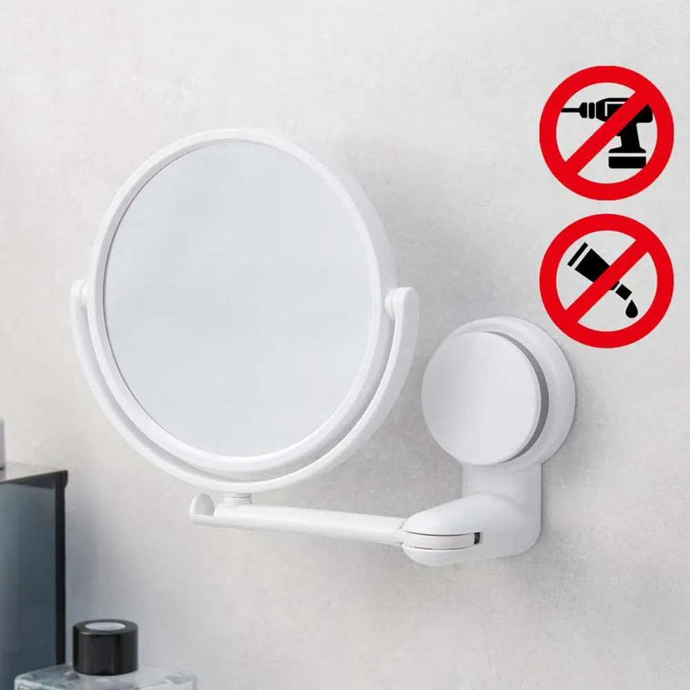 Plastic Self Adhesive Wall Hang Round Vacuum Suction Folding Makeup Supplies Vanity Mirror Shave Mirrors Bath Mirrors 4