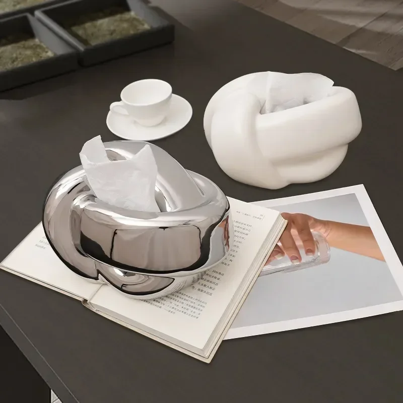 Knot Shape Ceramic Tissue Box European Modern Creative Cute Abstract Art Napkin Holder Home Coffee Table Desktop Paper Towel Box 2