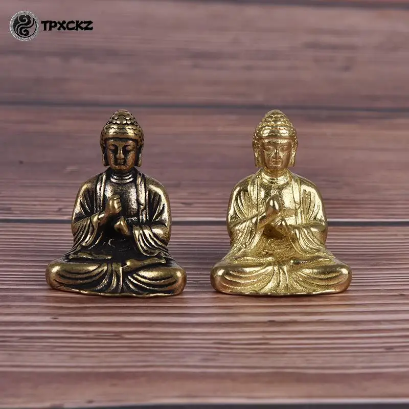 

1Pc Pure Brass Sakyamuni Buddha Mini Ornaments Travel Worship Buddha Statue Desktop Porch Decoration Creative Chinese Style