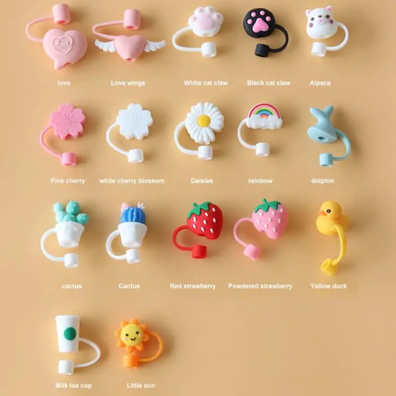 Cup Accessories 1PC Cartoon Silicone Straw Tips Drinking Dust Cap Splash Proof Plugs Cover 6-8mm Straw Sealing Tools