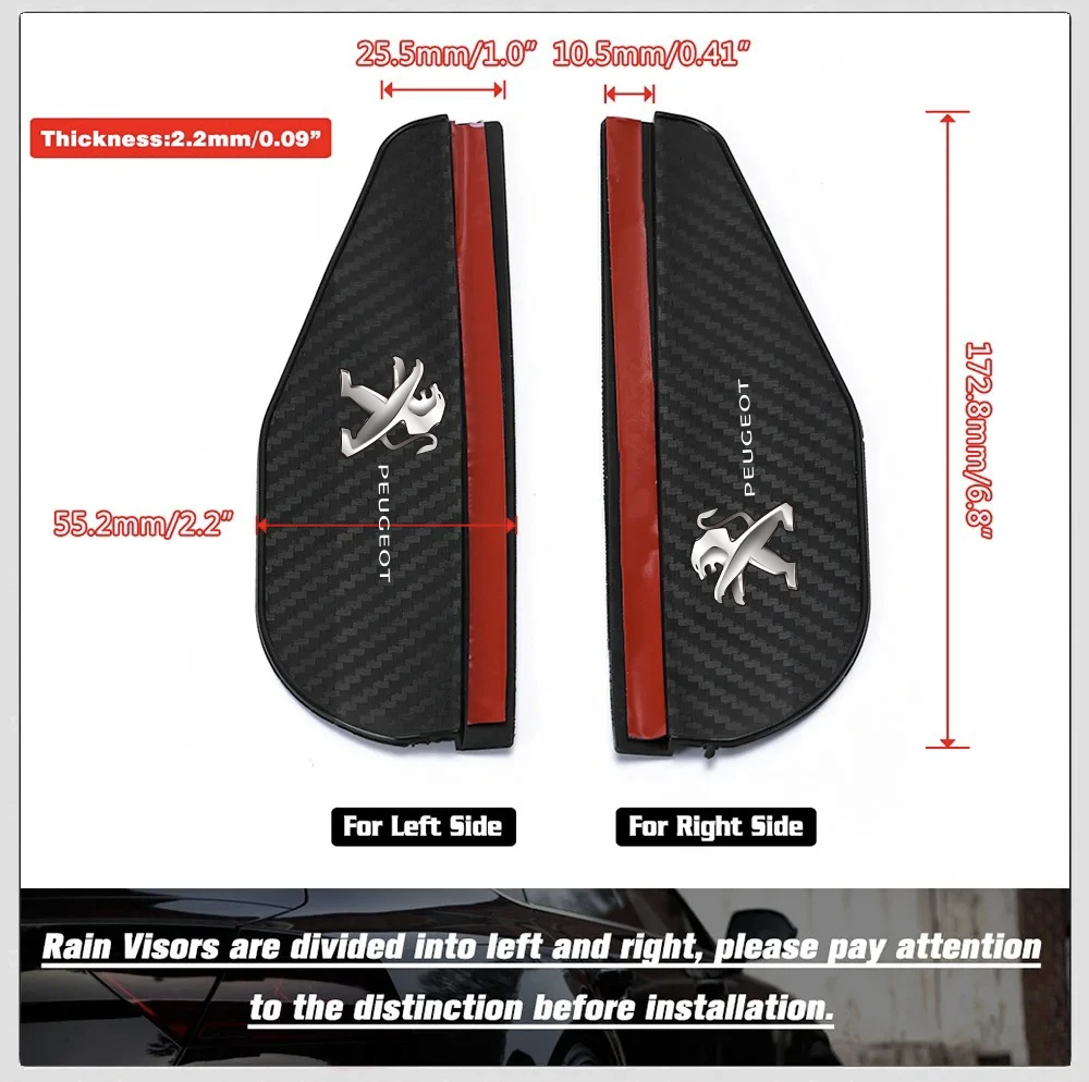 2PCS of General Motors rearview mirror rain cover carbon fiber For Peugeot 407 3008 307 308 206 508 208 207 607 106 301 408 5008