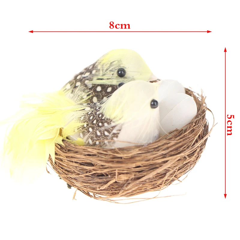 1 Set Artificial Feathered Birds Nest Egg Creative Craft Sculpture Decoration artificial feather bird decoration,resin ornament,resin ornaments,animal ornaments