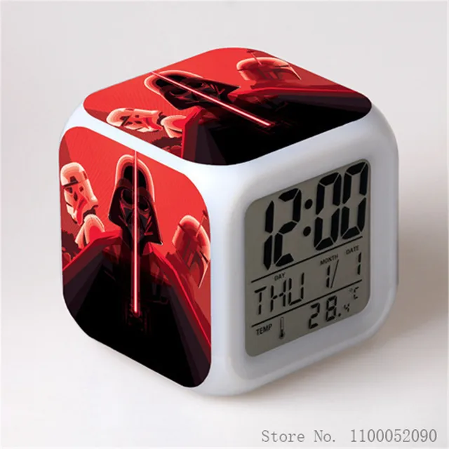 Disney 3D Star Wars Printed Alarm Clock LED Digital Clock 7Color Changing Light Night Glowing Kids Desk Clock Children Gift Toys 5