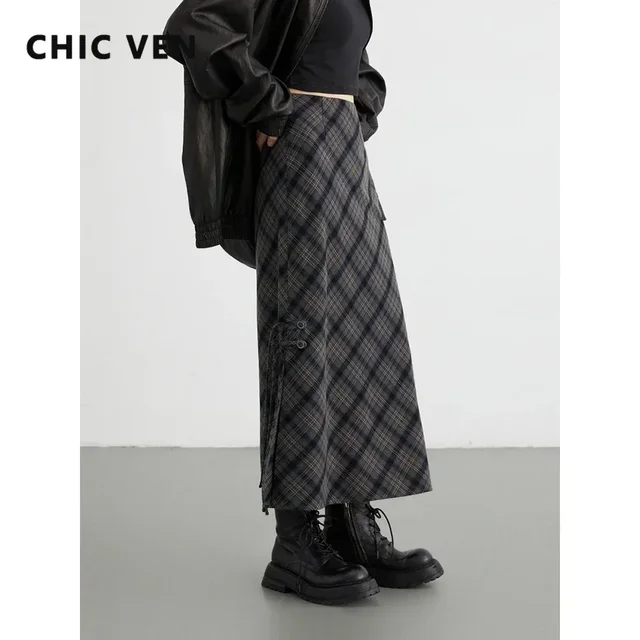 CHIC VEN – jupe longue décontractée pour femmes, nouveau Style doux et Cool, taille haute, fente à carreaux, demi-jupe Tube droit, printemps automne 2024 1