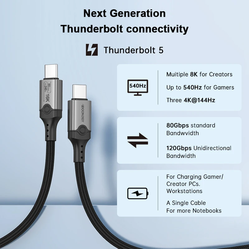 Usb C Video Cable USB4 Thunderbolt 5 Cable 240W 80Gbps - USB C To C Cable For Charging, Data Transfer & 16K Video Oled Gaming Monitor - View #5