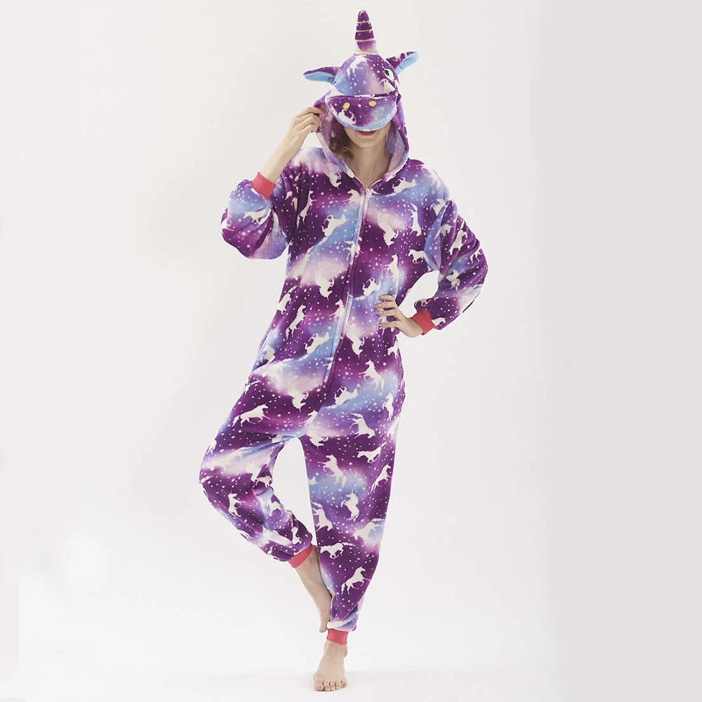 New One Piece Hooded Jumpsuits for Adult Kigurumi Unicorn Pajamas Licorne Pijamas Animal Cartoon Onesie Women Overalls Sleepwear