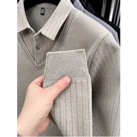 Pull pour hommes col Polo étiquette Patchwork rayures doublure en laine peluche tricoté épaissi pull marque de luxe impression Thermo vêtements pour hommes 5