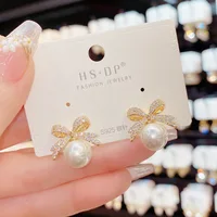 Sparkling Rhinestone Bow Pearl Stud Earrings Light Luxury Fashion Jewelry Women Gifts Wedding Birthday - Image 4