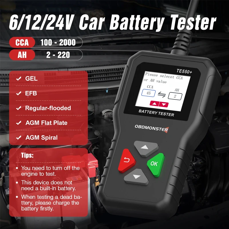 Car Battery Tester TE550+ 6V 12V 24V 100-2000 CCA Auto Battery Analyzer Diagnostic Tool Detector Accessories For Car Motorcycle