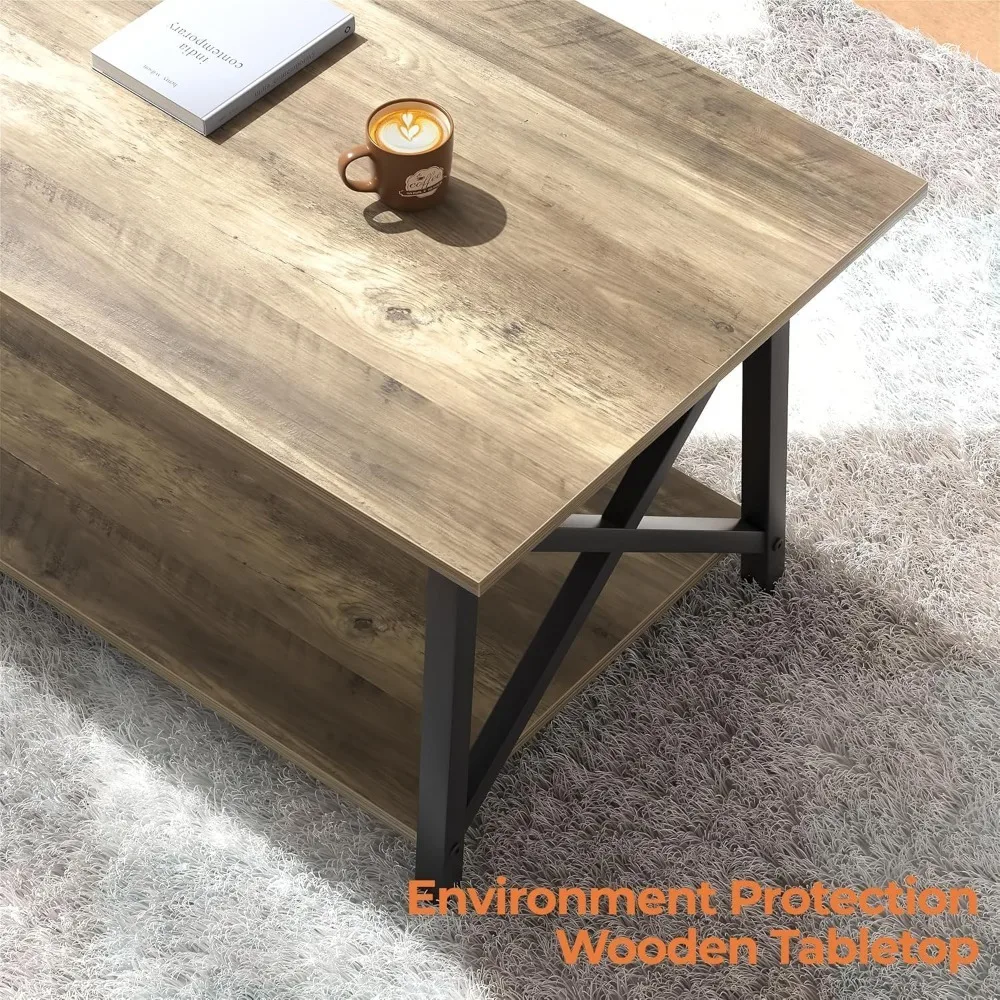 Coffee Table with Storage, 39inch Modern 2-Tier Coffee Tables for Living Room, X-Frame Design Farmhouse Coffee Table Space 6