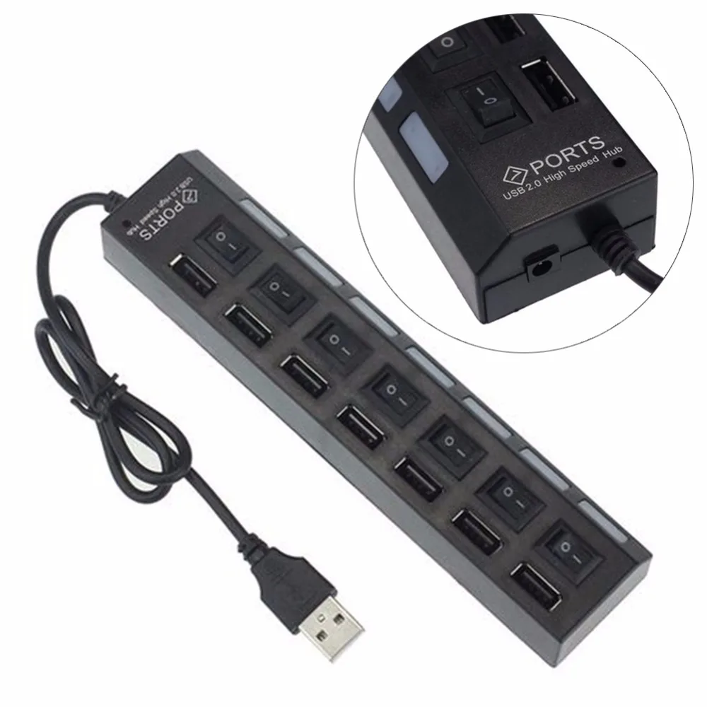 USB HUB 2.0 7 Ports Portable Micro USB 2.0 Splitter 4.8 Gbps For PC