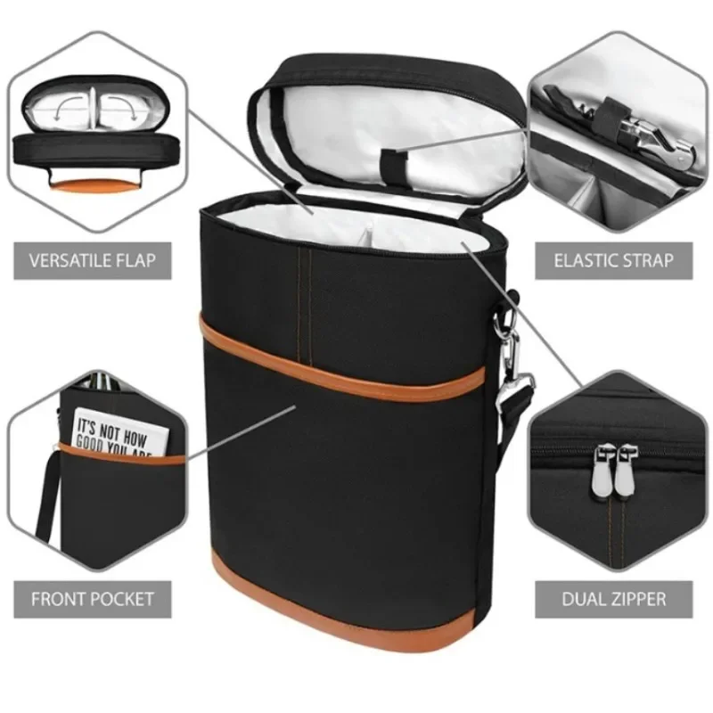 Soft Cooler Wine Bottle Insulated Bag for Wine Thermal 2 Drink Bottle 750ml Beer Outdoor Bag for Travel Carrier Tote Glass