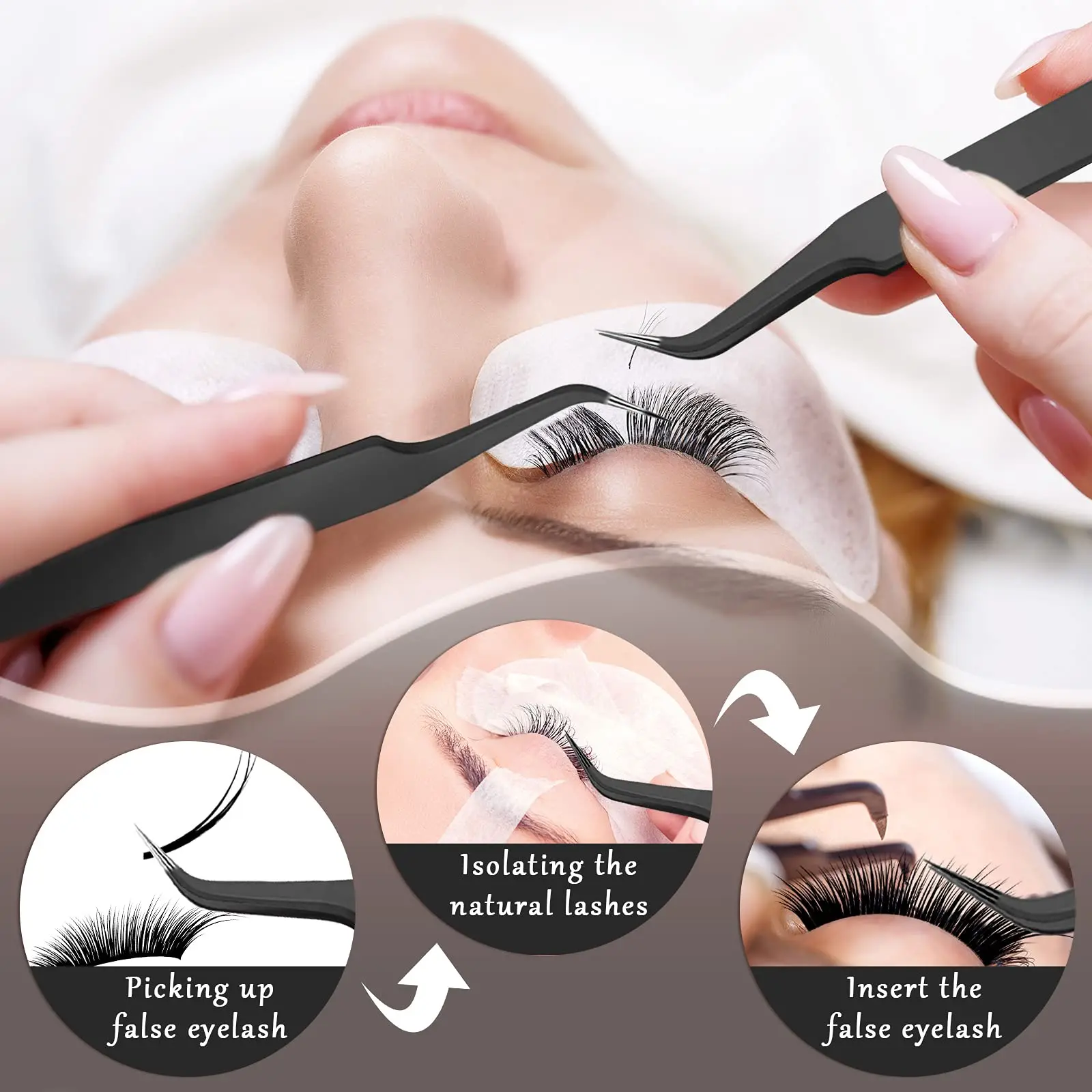1/9Pcs Curved Tip Eyelash Extension Tweezers, Stainless Steel Curved Tip Tweezers Pointed Tip Tweezers with Protective Cover 2