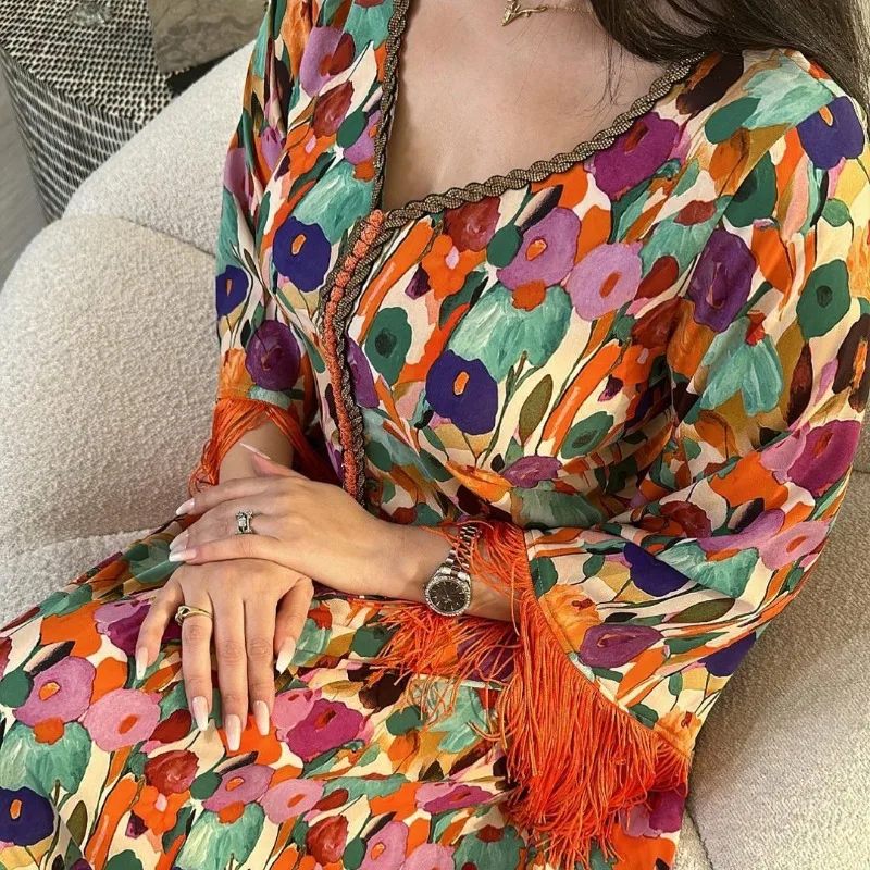 Muslim Print Casual Women's Clothing Middle East Arab Robe Ethnic Lady Jalabiya Southeast Asia robe elegante femme  abaya