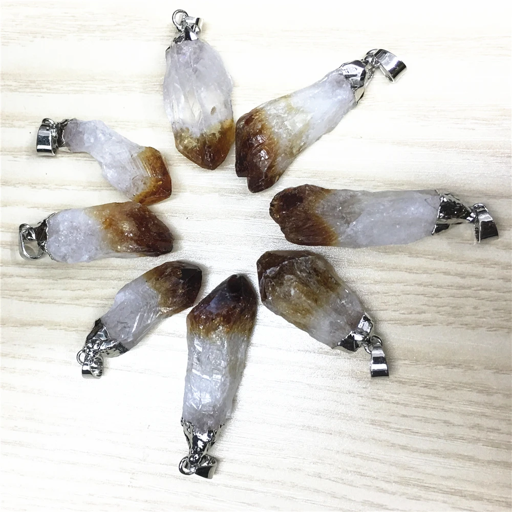 Hot Fashion Natural Stone Pendant Necklace Raw Ore Citrines Yellow Crystal Stone Reiki Pendants Jewelry Making 6pcs Wholesale