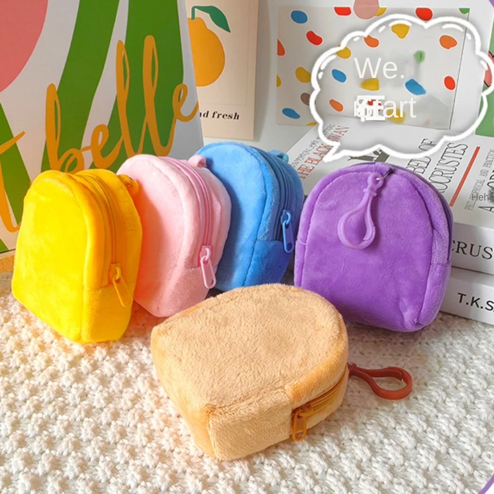 Portable Cartoon Plush Coin Purse Candy Color Colorful Backpack Keychain Plush Purse Schoolbag Accessorie Mini Plush Coin Bag disney s new winnie the pooh youth backpack luxury brand couple backpack large capacity cartoon fashion student schoolbag