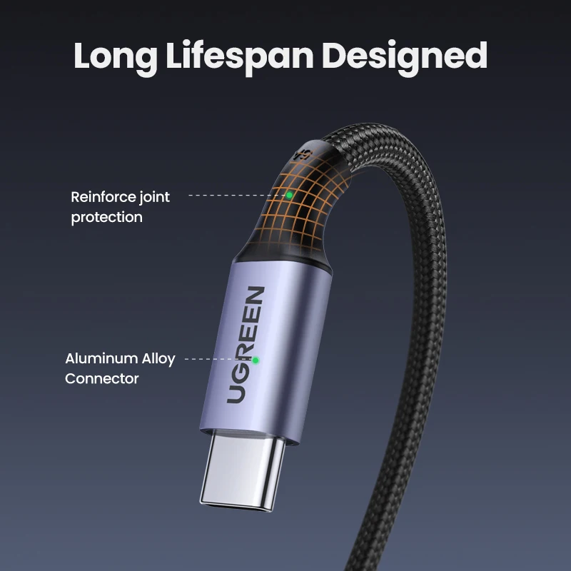UGREEN 90-Degree USB-C to USB-C Fast Charging Cable, 100W PD, 5A, Available in 2m and 1m Lengths