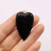 5Pcs Natural Stone Charm Black Agate Heart-shaped Pendant for Making DIY Necklace Earrings Jewelry Accessories 25x40mm 1