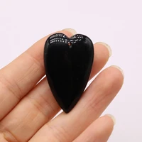 5Pcs Natural Stone Charm Black Agate Heart-shaped Pendant for Making DIY Necklace Earrings Jewelry Accessories 25x40mm 1