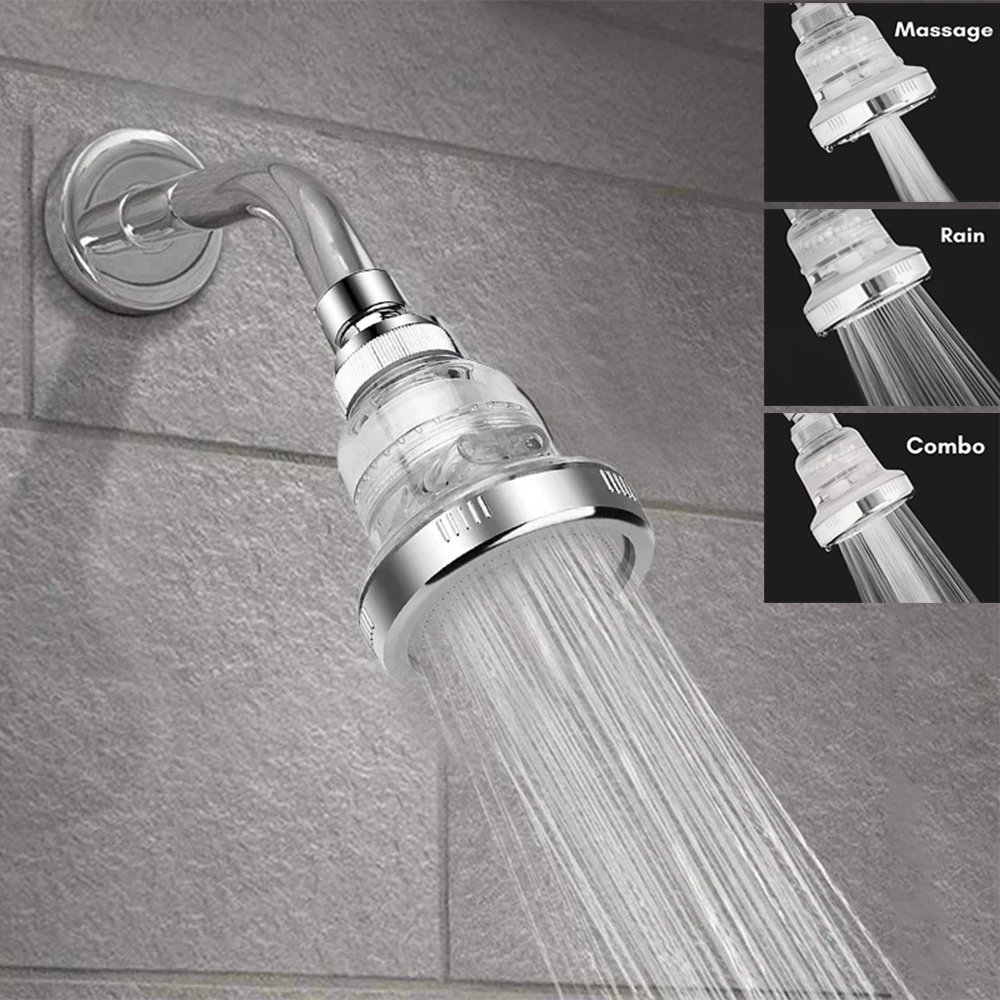 

Wall Mount Rainfall Showerhead 3 Modes Adjustable Water Saving High Pressure Ceiling Shower Head Chlorine Fluoride Water Filter