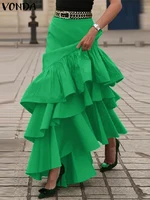 VONDA Plus Size 5XL Women Autumn Ruffled Skirts Solid Color Elegant Party Overskirt 2025 Beach A-Line Jupe Casual Loose Bottoms - Image 2