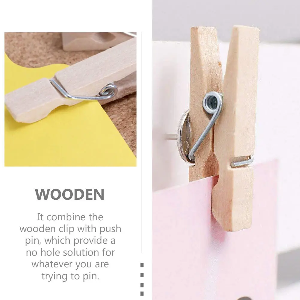 50Pcs 나무 압정핀 푸시 핀 클립 다목적 소형 사진 클립 가정 사무실용 경량 재사용 가능한 노트 보드 클램프