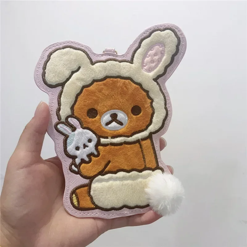 Rilakkuma ID Card Holder for Women Girl Embroidery Plush Leather