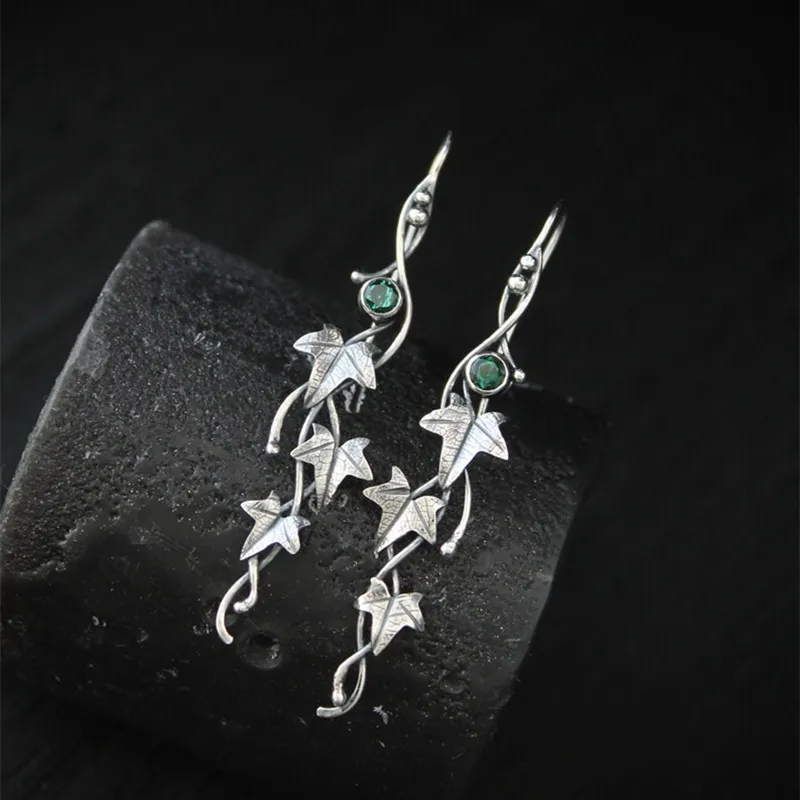 Silver color earrings Ivy Elven earrings Botanical jewelry Plant earrings Leaf design - Image 3