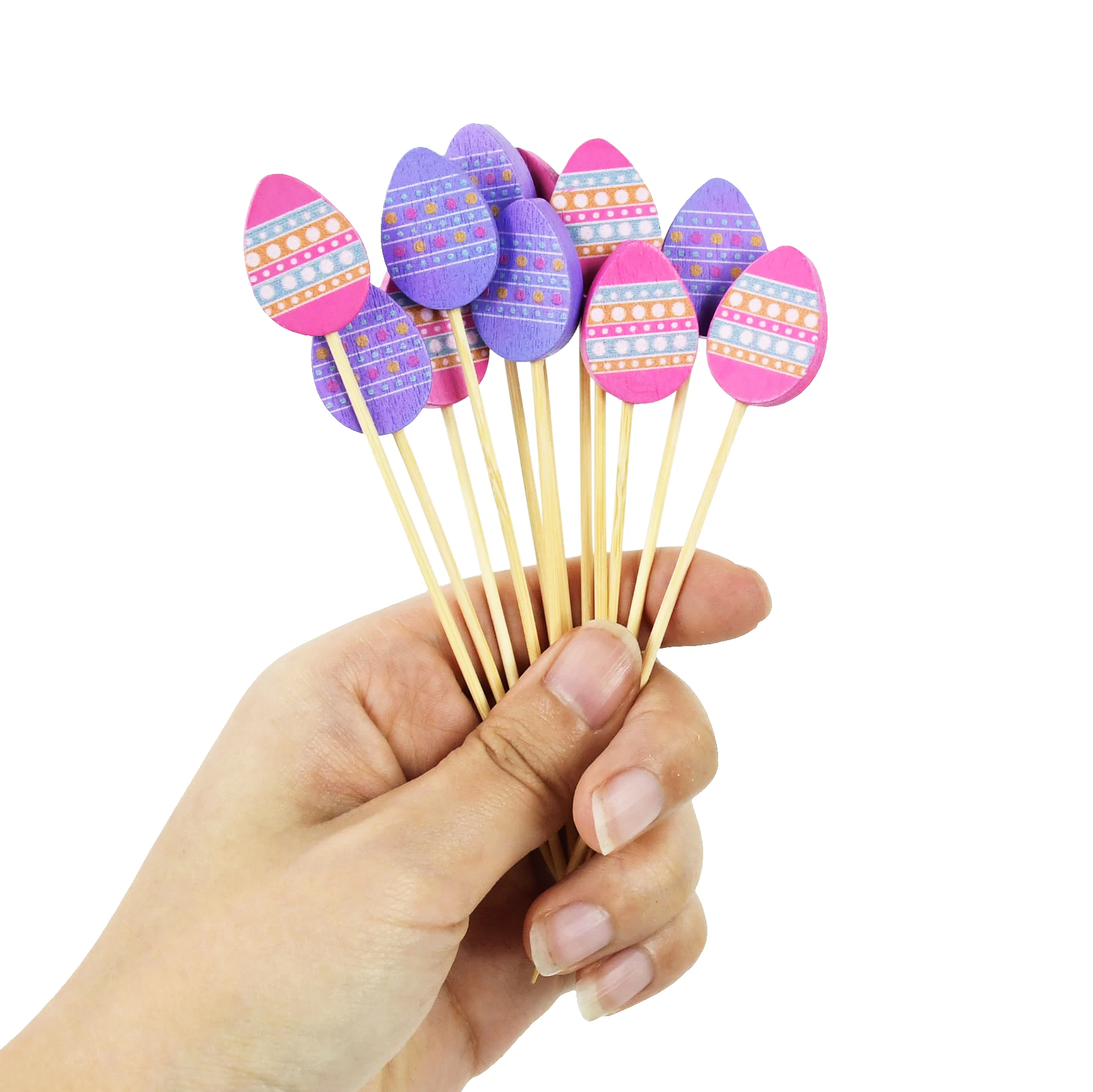 50/100PCS Easter Bamboo Sticks Rabbit Egg Pattern et Cupcake Fruit Snack Fork Happy Easter Party Decoration Birthday Supplie fruit fork,food picks,bamboo sticks