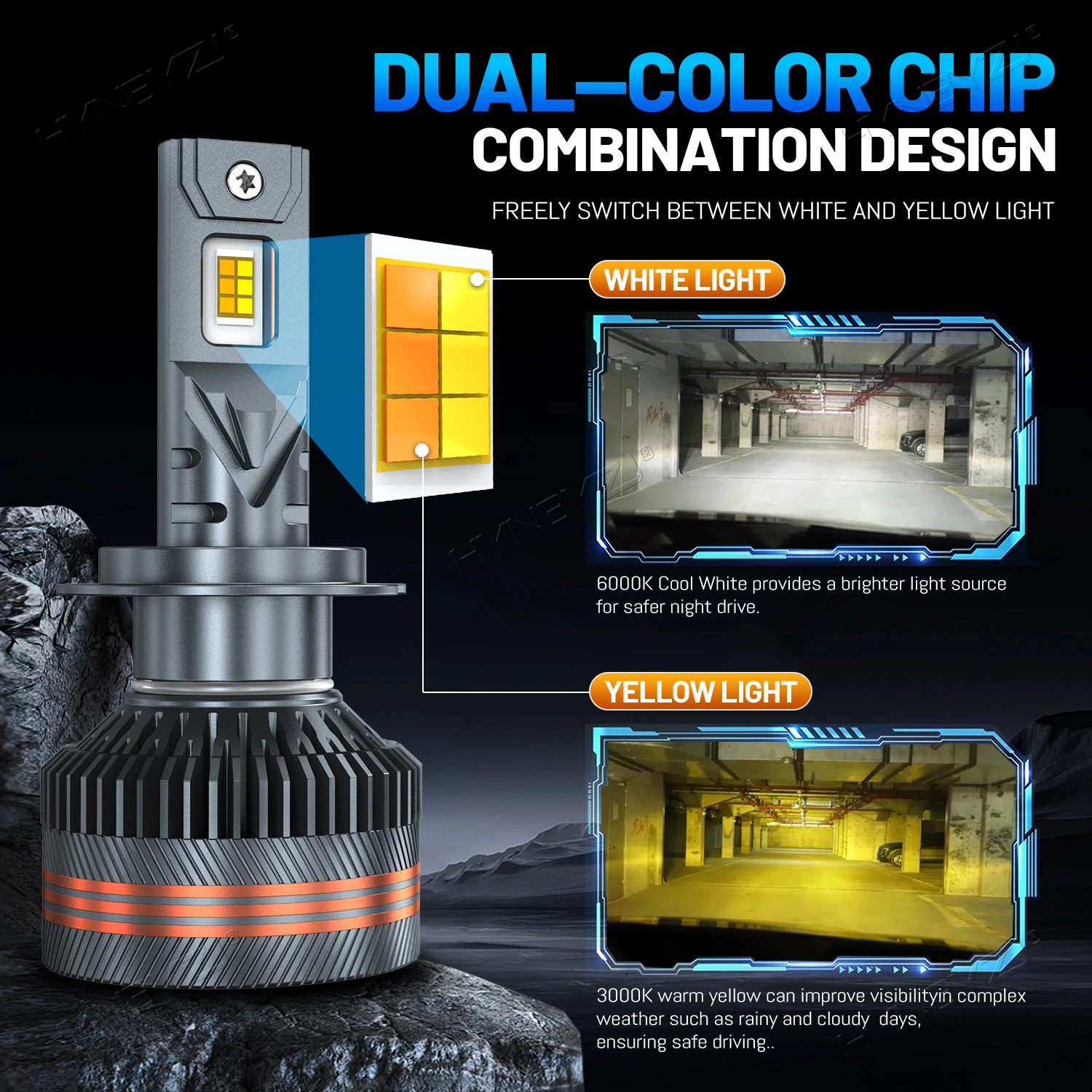 H7 H4 H11 LED 헤드라이트 H1 H8 H9 HB4 HB3 9005 9006 9012 터보 램프 6000K 3000K 이중 색온도 전환 전조등 12V