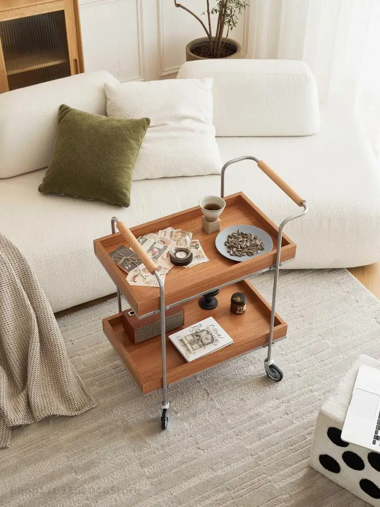 Nordic Small Cart Bedside Table Middle Ancient Solid Wood Movable Small Side Table Living Room Sofa Coffee Storage
