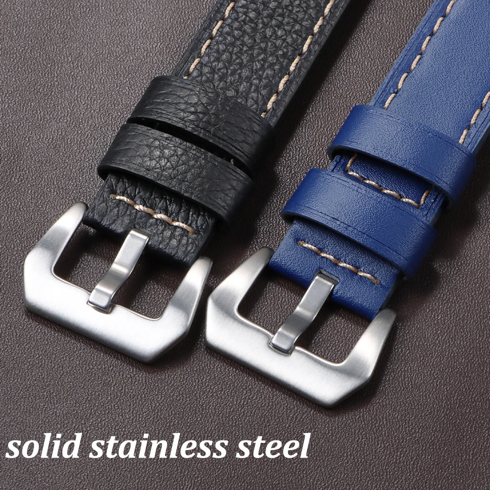 Vintage Matte Polished Genuine Leather Watch Strap - Blue Brown Bracelet
