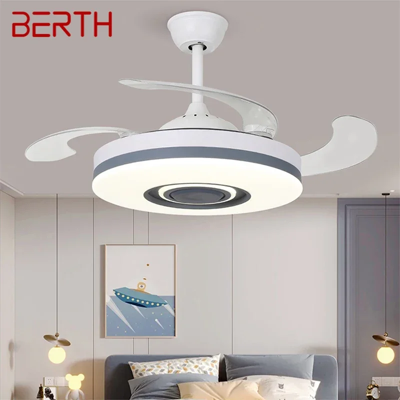 BERTH Modern Stealth Fan Light LED Living room Restaurant Bedroom Children's room Ceiling Fan Light Remote Electric