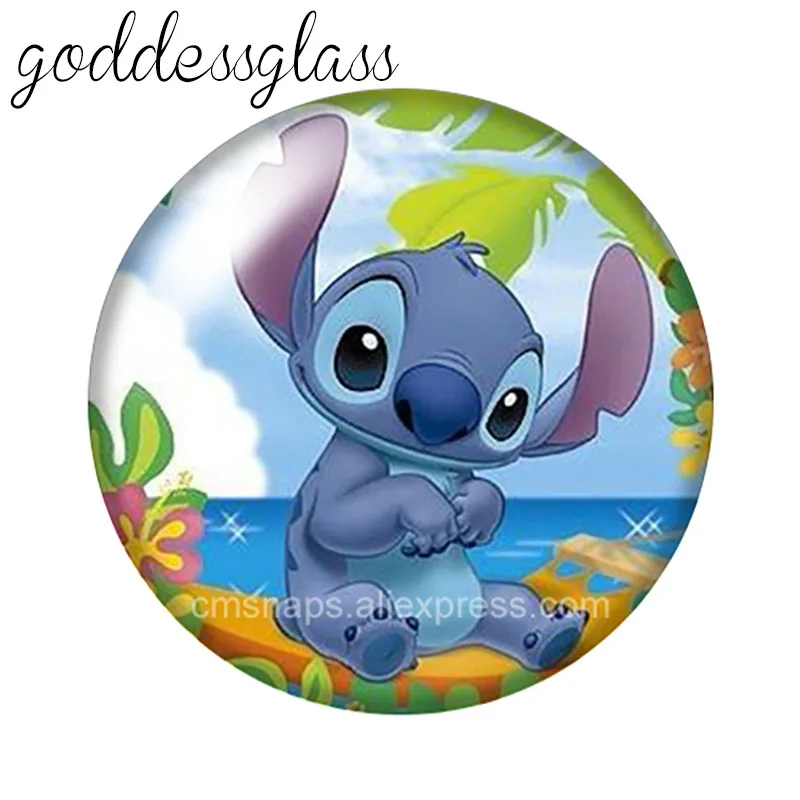 Disney Cute Stitch Angel Cartoon 10pcs 12mm/18mm/20mm/25mm Round photo glass cabochon flat back Making findings for bracelets