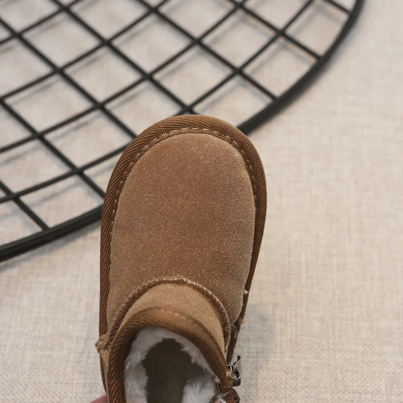 Bottines d'hiver en cuir de qualité pour enfants, garçons et filles, chaudes, semelles souples, antidérapantes, taille 15-30_voghion.com