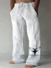 Fashion new simple pattern printed men's casual pants comfortable bamboo linen handsome straight pants loose daily leisure 1