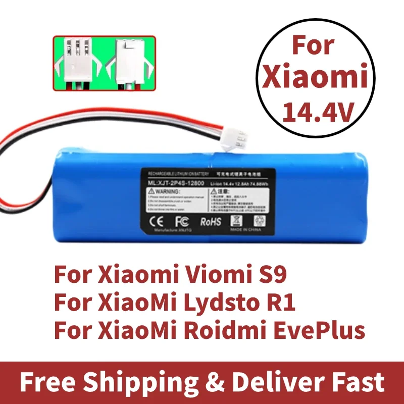 

Replacement For XiaoMi Lydsto R1 Roidmi Eve Plus Viomi S9 Robot Vacuum Cleaner Battery Pack Capacity 12800mAh Accessories Parts