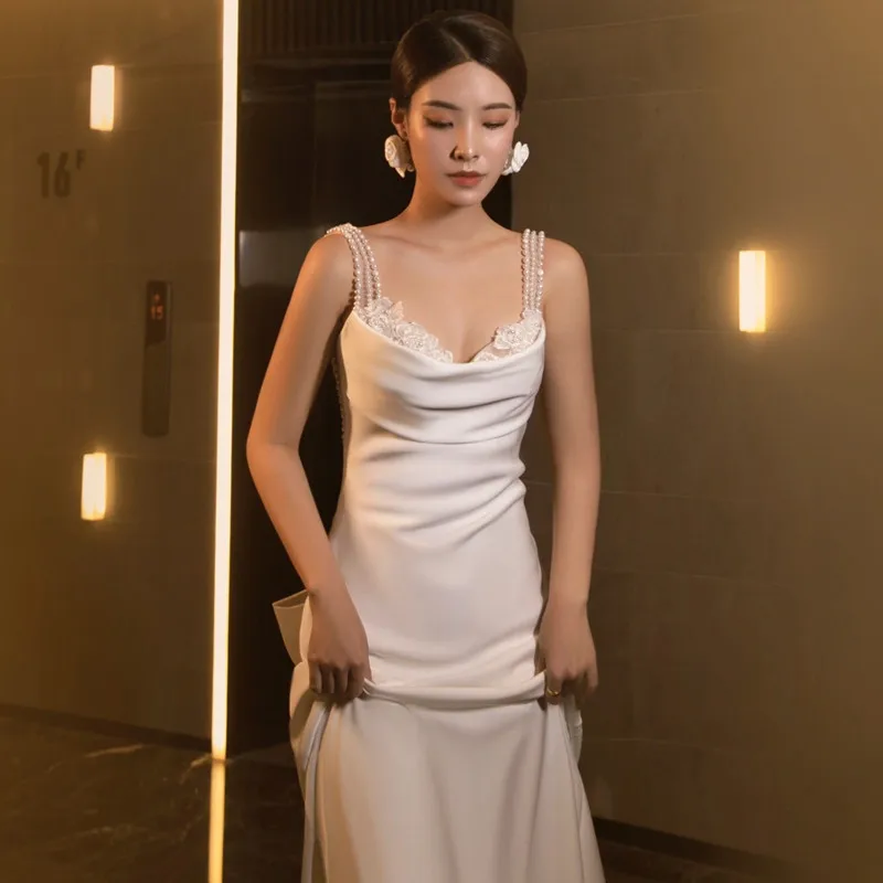 Abito Da Sposa In Raso Perline Senza Spalline Abito A Sirena Con Cerniera Sul Retro Abito Da Sposa Semplice Abito Da Banchetto Sexy Suknia Slubna