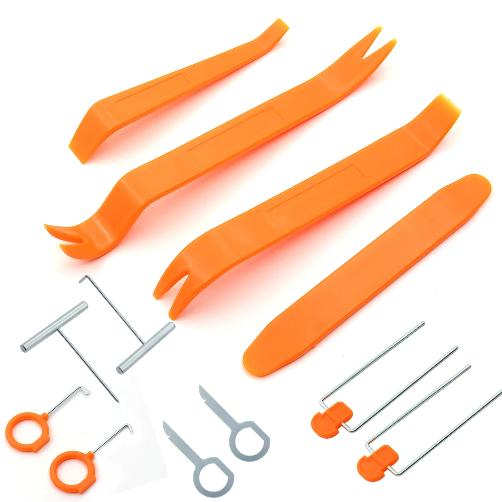 4Pcs 자동차 라디오 패널 도어 클립 패널 + 파란색 자동차 제거 도구 + 트림 대시 오디오 제거 키트 수리 핸드 조종석 프라이 액세서리