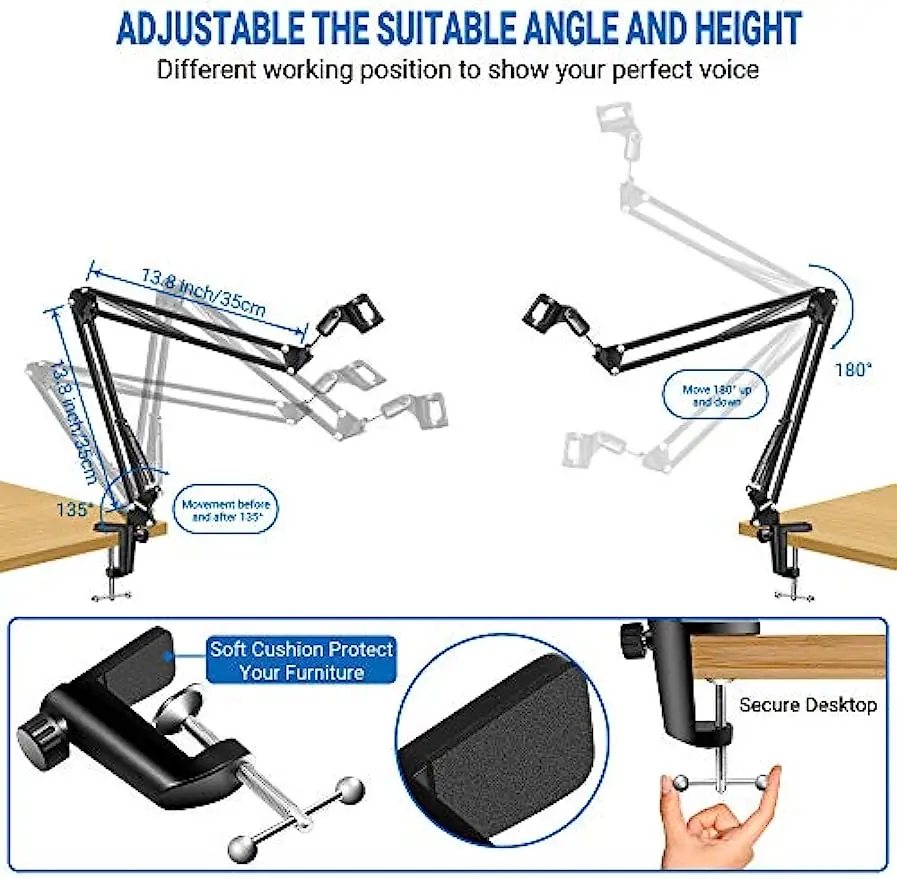 Adjustable Microphone Desk Stand for HyperX Mic Boom Arm Stand for Broadcasting Recording Voice-Over Sound Studio Stages