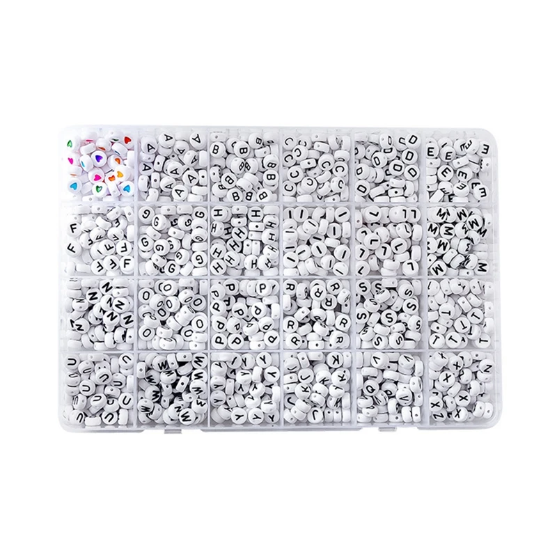 

Набор акриловых бусин, ручная работа, белый, плоский, Круглый, Черный Алфавит на английском языке, для изготовления ювелирных изделий, браслетов, ожерелий