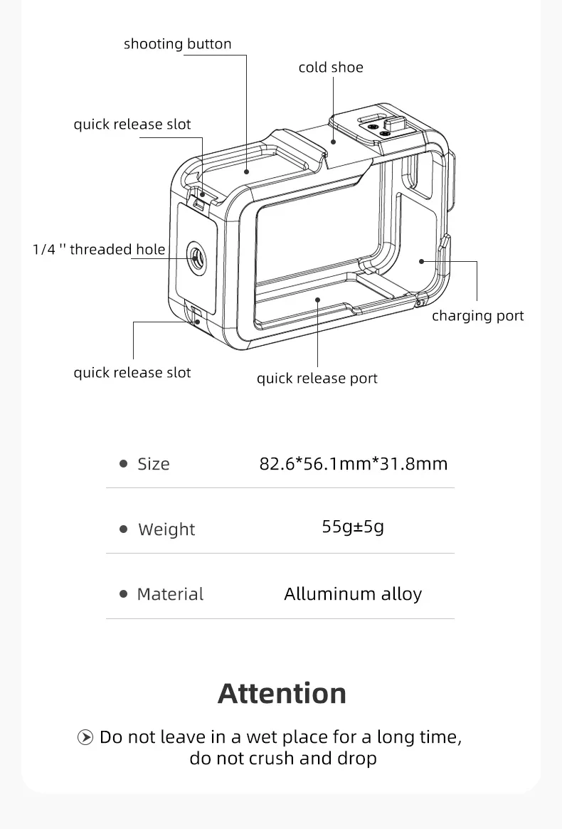 Aluminum Frame Protective Case for DJI Action 3/4 - Vertical Shooting & Shockpro