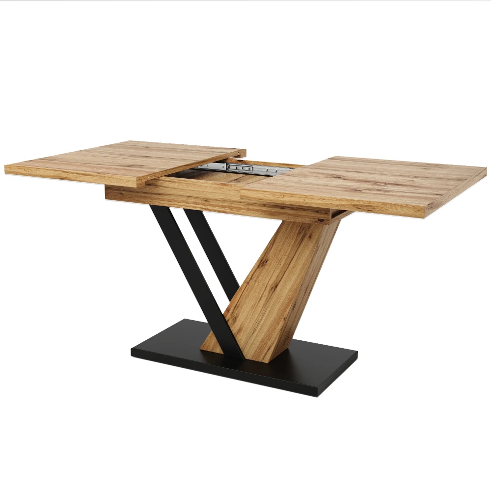 120–160 x 75 x 75,5 cm ausziehbarer Esstisch, Küchentisch, ausziehbar bis 160 cm, für Küche und Wohnzimmer, Holzplanke – Detail 14