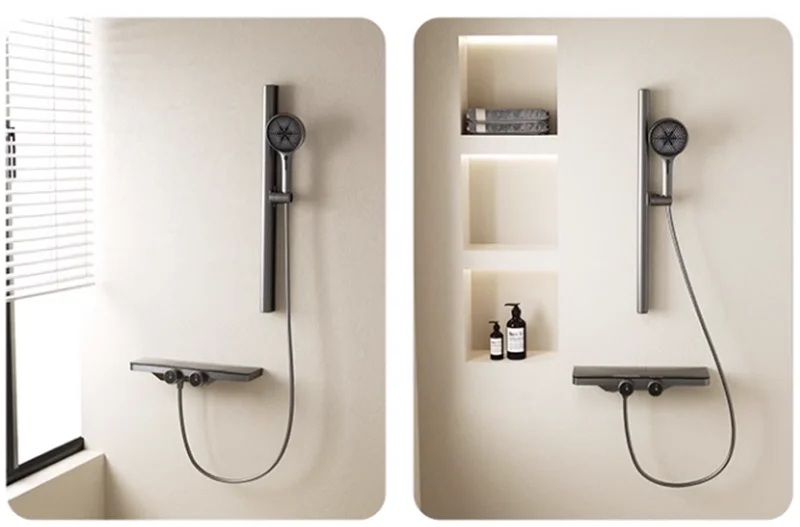 Description Picture 5 of itemGray Thermostatic Bath & Shower Faucet Wall Mounted Bathtub Shower Set  Cream Milk Bathroom Shower Faucet Bathroom Brass