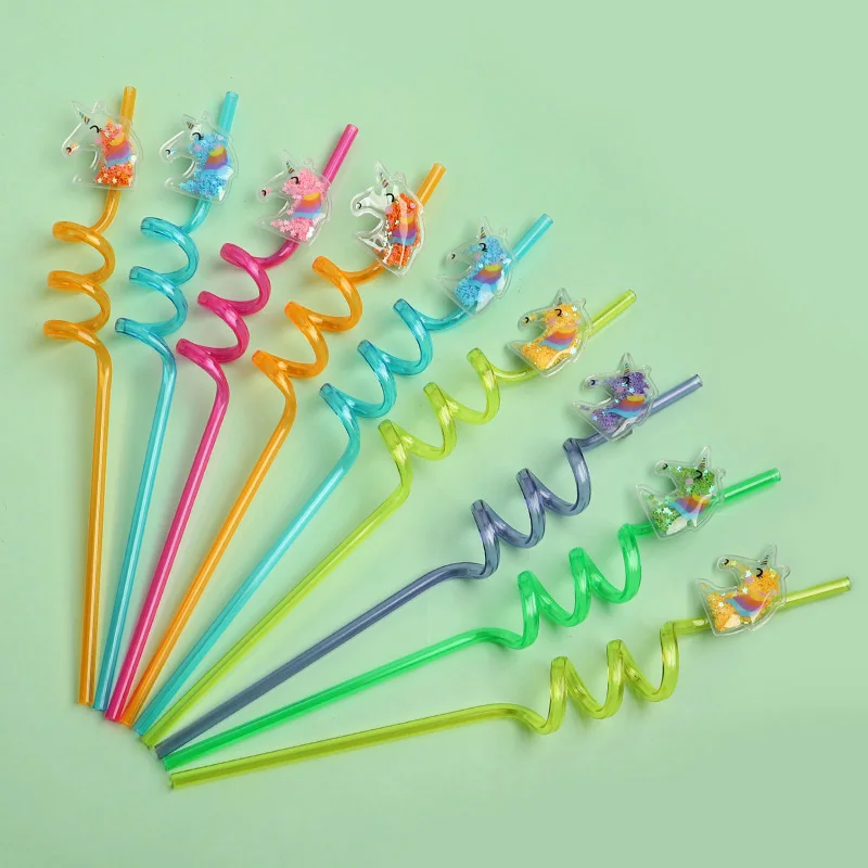 12 Stück Einhorn-Plastikstrohhalme für Kinder und Mädchen, Regenbogen-Geburtstagsparty-Dekoration, Gastgeschenke, wiederverwendbare Trinkhalme für Milch und Saft – Detail 1