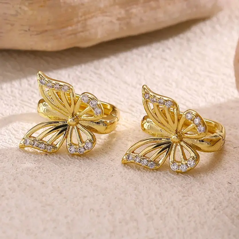 Zircon Earrings for Women Gold Color Stainless Steel