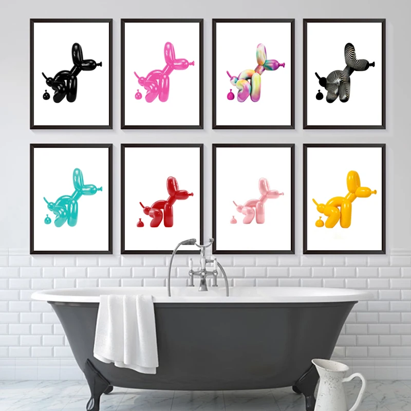 Funny Toilet Canvas Painting Abstract Colorful Balloon Dog Poop Poster Modern Pop Wall Art Print Pictures For Bathroom Wc Decor