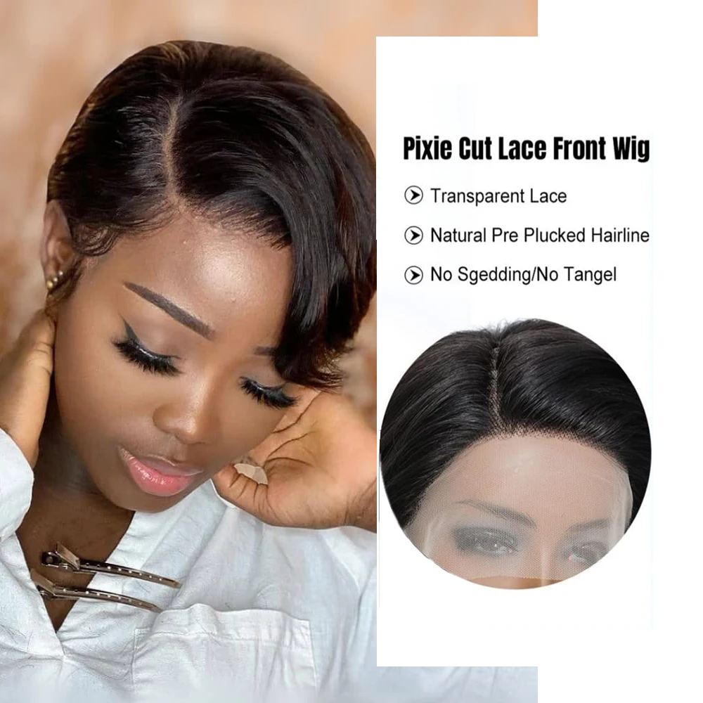 99J Pixie Cut Wigs for Black Women 13x4x1 T Lace Front Human