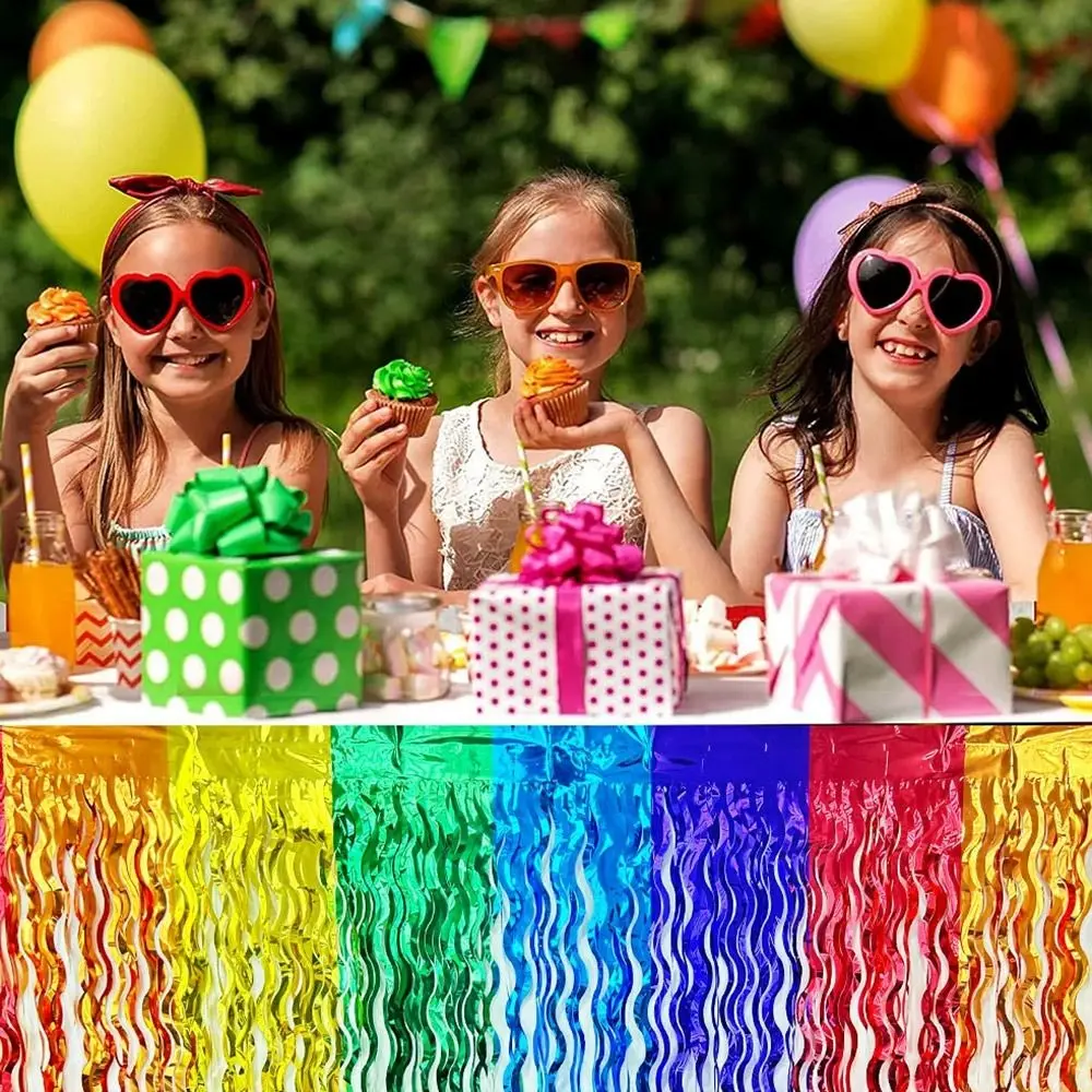 Colorful Rainbow Wavy Table Skirt Metallic Foil Tinsel Table Dress Graduation Ceremony Dress 75*275cm Cloth