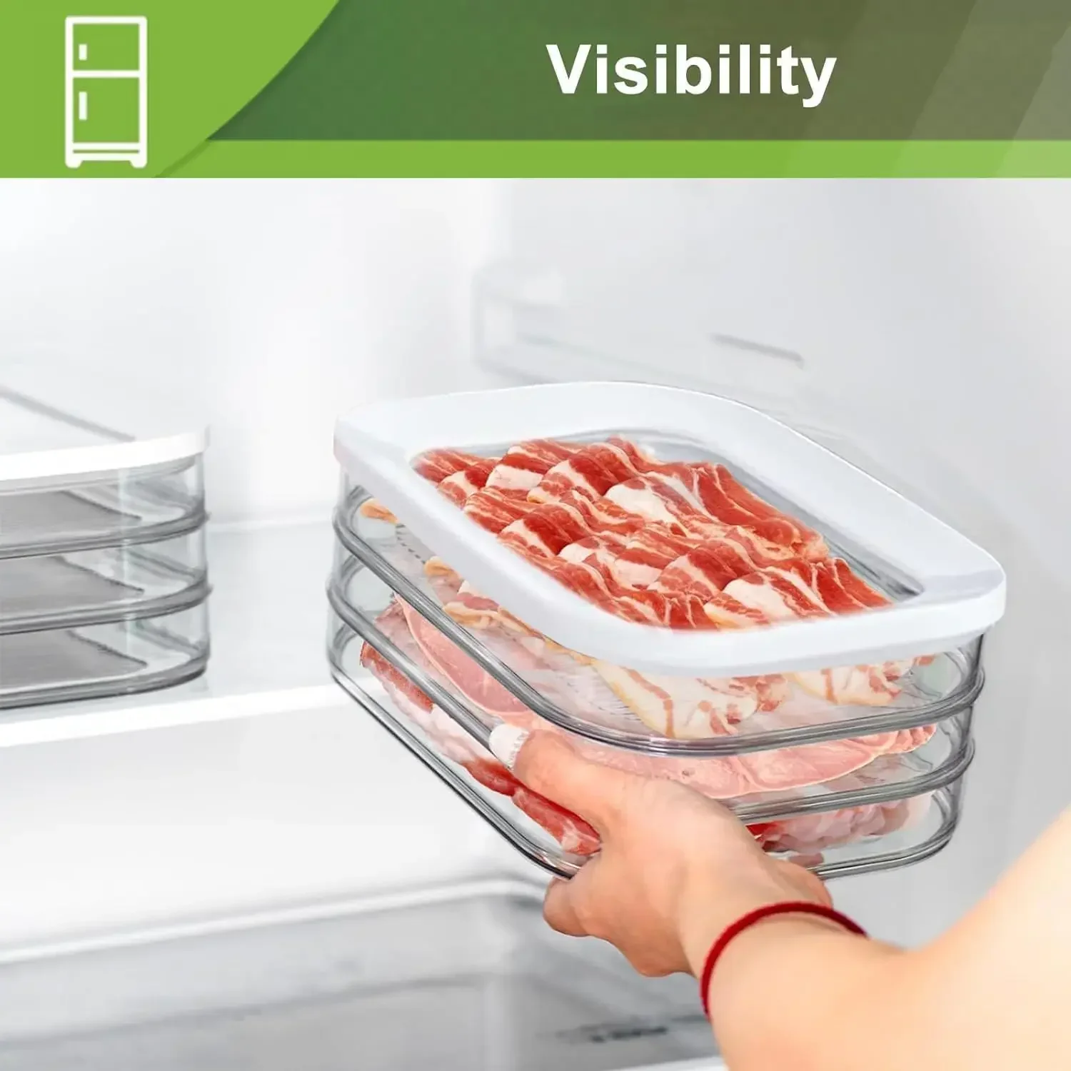 Refrigerated Crisper with Lid for Fridge Transparent Frozen Meat Storage Box Stackable Food Storage Box Kitchen Accessories
